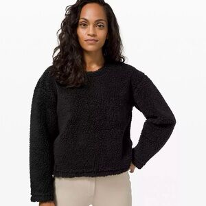 Lululemon Wool Whenever Crew Sherpa Fleece Zip Back Pullover Sweater Sz 2 Black